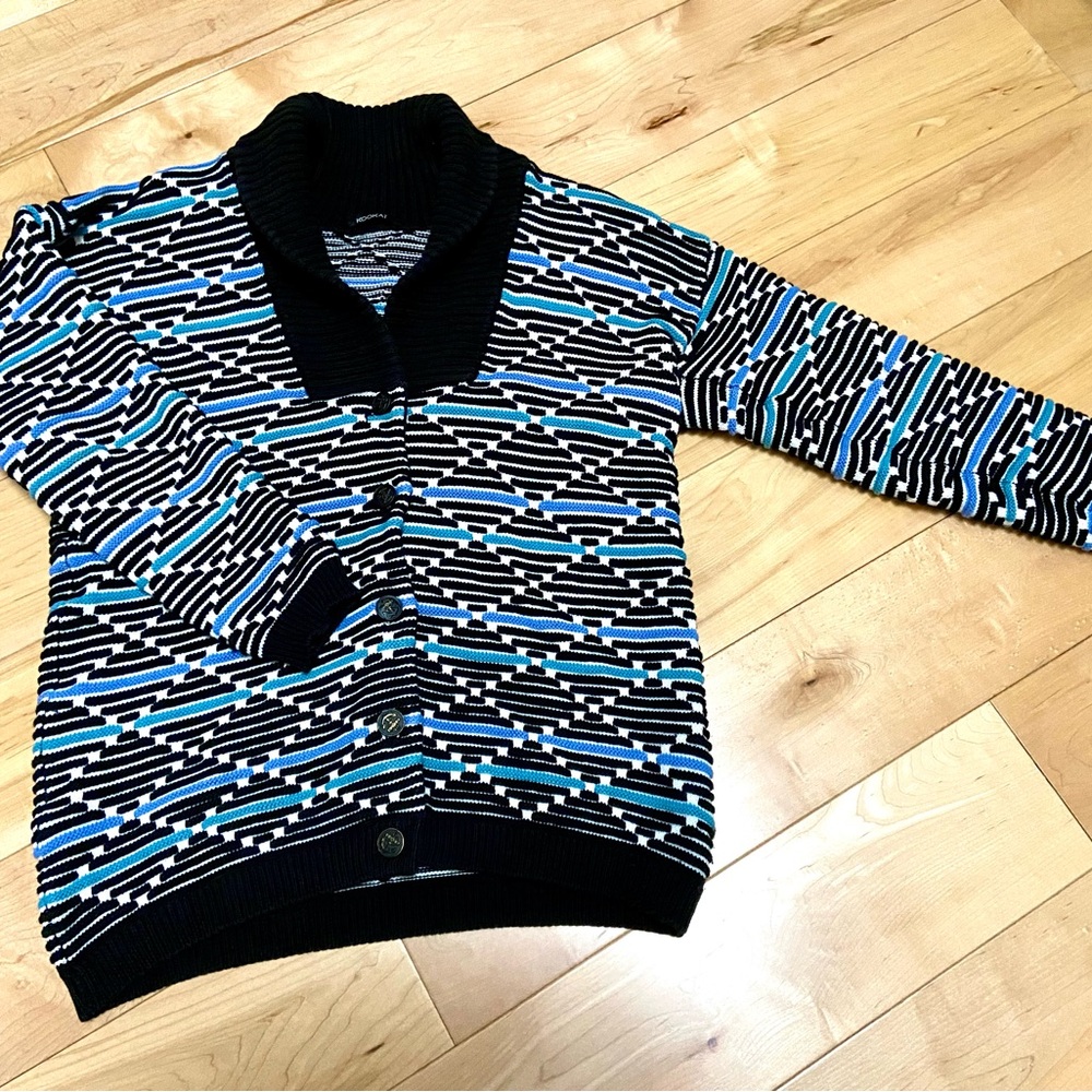 Kookai Women’s Black and Blue diamond striped Patterned Sweater size 1 / medium